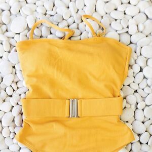 NWT: Ribbed Belted One Piece Swimsuit/Bodysuit in yellow
